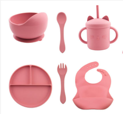 Custom Pantone Color silicone dinner set 5 Pcs Silicone Suction Weaning Set Food Grade Material OEM ODM