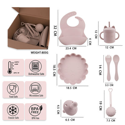 Custom box package for kids toddler Silicone Tableware Set With Cup Plate Bowl Spoon Fork Bib
