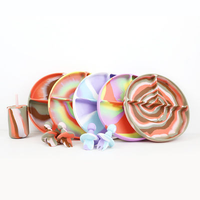 Beautiful Gradient Colors Silicone Dinner Set Anti Slip Unbreakable silicone suction plate bowl food set
