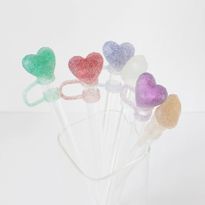 NEW Arrival heart diamond glitter designs Straw Cover Topper 3D 10mm Straw Toppers Hats for tumblers cups glasses