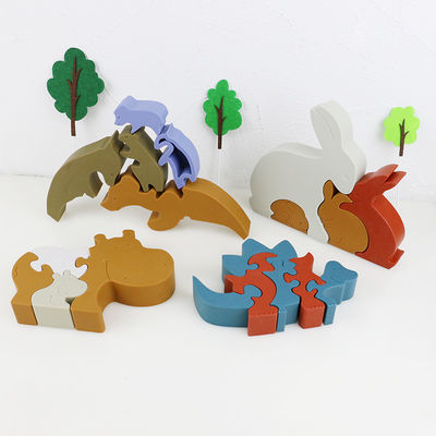 Silicone and wooden jigsaw puzzle standing animal hippo puzzle kid toys for child playing