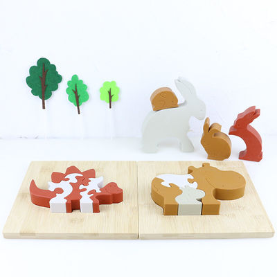 Silicone and wooden jigsaw puzzle standing animal hippo puzzle kid toys for child playing