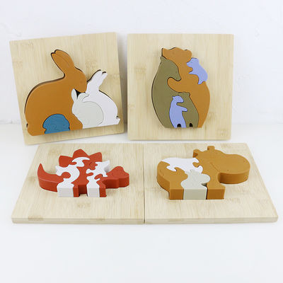 Silicone and wooden jigsaw puzzle standing animal hippo puzzle kid toys for child playing