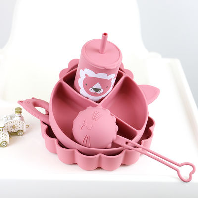 Wholesale Baby Geschirr Led Weaning Silicone Bib Spoon Bowl Spoon Bowl Plate Silicone Baby Feeding Tableware Set Product