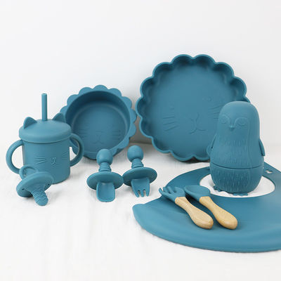 Wholesale Baby Geschirr Led Weaning Silicone Bib Spoon Bowl Spoon Bowl Plate Silicone Baby Feeding Tableware Set Product