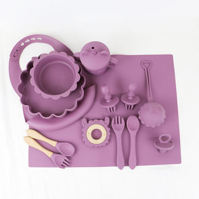 Wholesale Baby Geschirr Led Weaning Silicone Bib Spoon Bowl Spoon Bowl Plate Silicone Baby Feeding Tableware Set Product