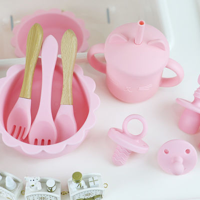 Wholesale Baby Geschirr Led Weaning Silicone Bib Spoon Bowl Spoon Bowl Plate Silicone Baby Feeding Tableware Set Product