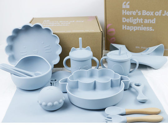 Wholesale Baby Geschirr Led Weaning Silicone Bib Spoon Bowl Spoon Bowl Plate Silicone Baby Feeding Tableware Set Product