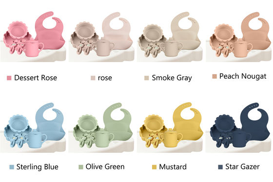 Wholesale Baby Geschirr Led Weaning Silicone Bib Spoon Bowl Spoon Bowl Plate Silicone Baby Feeding Tableware Set Product