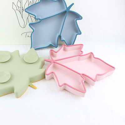 Unbreakable Silicone Divided Suction Plate Colorful Maple Shape