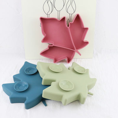 Unbreakable Silicone Divided Suction Plate Colorful Maple Shape