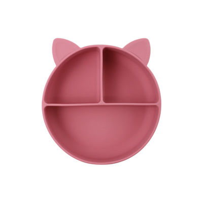 Food Grade Silicone Baby Cat Divided Plate Feeding Bowl Cartoon Fox Dishes Suction