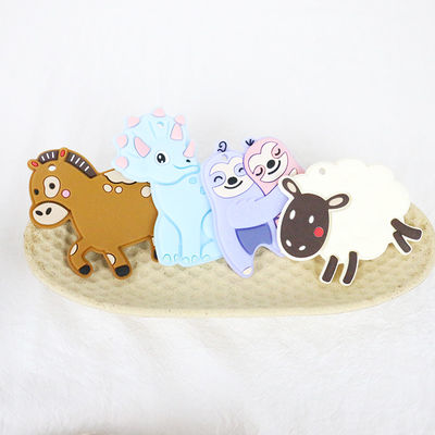 Colorful Baby Personalized Silicone Teether With Sheep Horse Dino Shape
