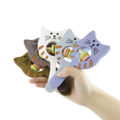 Kitty Shape Food Grade Silicone Rattle Teether For Baby Toddler