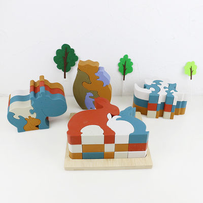 Customize Silicone Puzzle , 3D Infant Jigsaw Puzzles With Wooden Bamboo Base