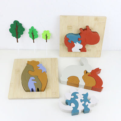 Customize Silicone Puzzle , 3D Infant Jigsaw Puzzles With Wooden Bamboo Base