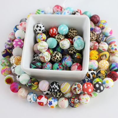 Round Printing Silicone Teething Bead BPA Free With 12mm 15mm Size