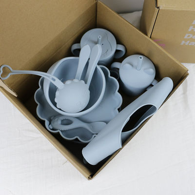 Modern Style Silicone Dinnerware Set , BPA Free Baby Silicone Plate bowl cup bib spoon fork feeding Set