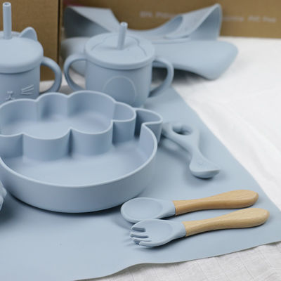 Modern Style Silicone Dinnerware Set , BPA Free Baby Silicone Plate bowl cup bib spoon fork feeding Set