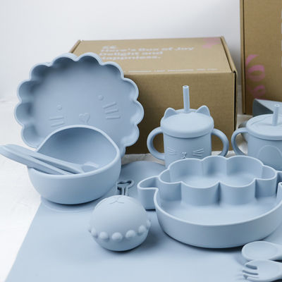 Modern Style Silicone Dinnerware Set , BPA Free Baby Silicone Plate bowl cup bib spoon fork feeding Set
