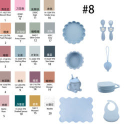 Modern Style Silicone Dinnerware Set , BPA Free Baby Silicone Plate bowl cup bib spoon fork feeding Set