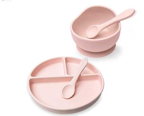 Custom Pantone Color silicone dinner set 5 Pcs Silicone Suction Weaning Set Food Grade Material OEM ODM