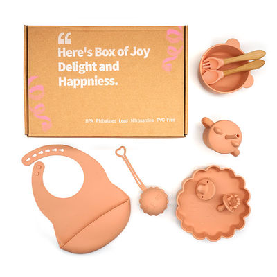 Custom Pantone Color silicone dinner set 5 Pcs Silicone Suction Weaning Set Food Grade Material OEM ODM