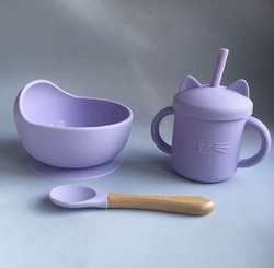 Customize Baby Feeding Silicone Tableware Set With  silicone section plate  Bib Spoon Bowl Spoon Bowl Plate