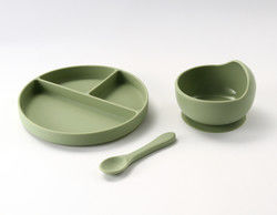 Customize Baby Feeding Silicone Tableware Set With  silicone section plate  Bib Spoon Bowl Spoon Bowl Plate