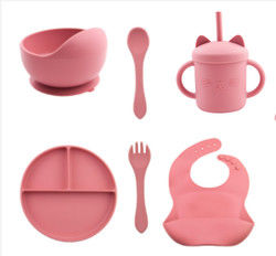 Customize Baby Feeding Silicone Tableware Set With  silicone section plate  Bib Spoon Bowl Spoon Bowl Plate