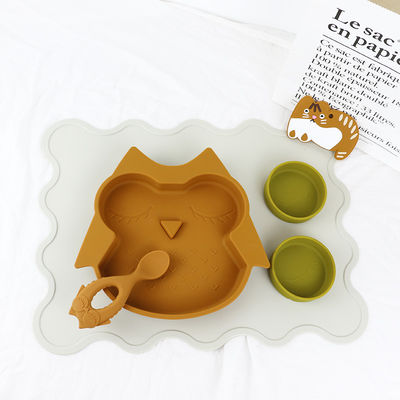 Brown Owl Style Silicone Suction Plate For Toddler Kids Multi Functional