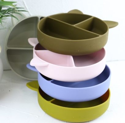 Cat Style Kids Silicone Bowl , Colorful Silicone Divided Suction Plate OEM