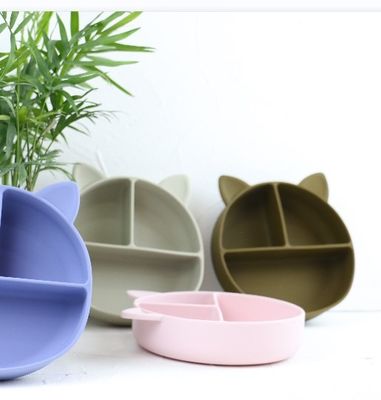 Cat Style Kids Silicone Bowl , Colorful Silicone Divided Suction Plate OEM