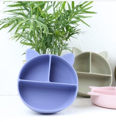 Cat Style Kids Silicone Bowl , Colorful Silicone Divided Suction Plate OEM