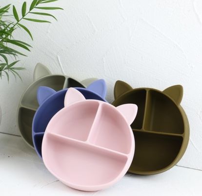 Cat Style Kids Silicone Bowl , Colorful Silicone Divided Suction Plate OEM