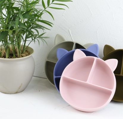 Cat Style Kids Silicone Bowl , Colorful Silicone Divided Suction Plate OEM