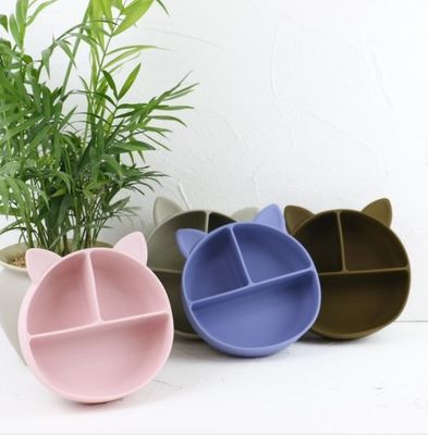 Cat Style Kids Silicone Bowl , Colorful Silicone Divided Suction Plate OEM