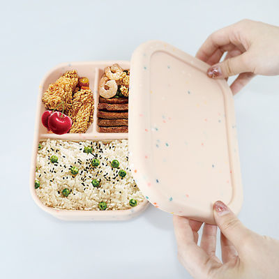 3 Compartment Silicone Lunch Containers , Reusable Silicone Bento Lunch Box Leak Proof