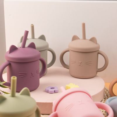 Food Grade Toddler Silicone Cup Eco Friendly Cat Kitten Animal Style