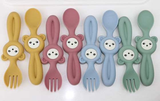 Soft Cute Panda Style Silicone Forks And Spoons For Baby Children