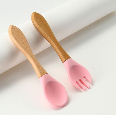 Custom Silicone Forks And Spoons , Silicone Baby Food Set For Toddler Weaning Training