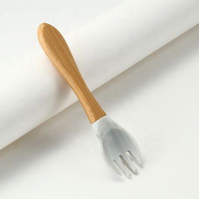 Food Grade Silicone Forks And Spoons Heat Resistant With Wooden Handle