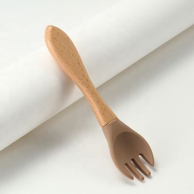 Food Grade Silicone Forks And Spoons Heat Resistant With Wooden Handle