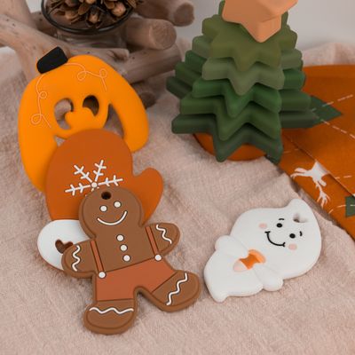 Custom Silicone Baby Teether With Halloween Ghost Gingerbread Man Shape