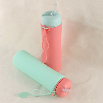 Pink Green Reusable Silicone Water Bottle For Outdoor Sports Travel OEM