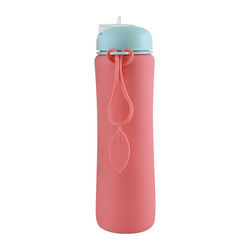 Pink Green Reusable Silicone Water Bottle For Outdoor Sports Travel OEM