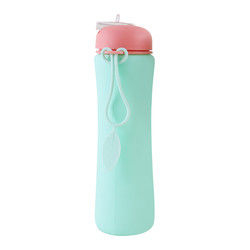 Pink Green Reusable Silicone Water Bottle For Outdoor Sports Travel OEM
