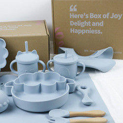 Custom box package for kids toddler Silicone Tableware Set With Cup Plate Bowl Spoon Fork Bib