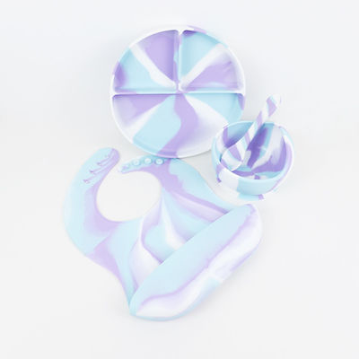Beautiful Gradient Colors Silicone Dinner Set Anti Slip Unbreakable silicone suction plate bowl food set