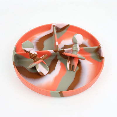 Beautiful Gradient Colors Silicone Dinner Set Anti Slip Unbreakable silicone suction plate bowl food set